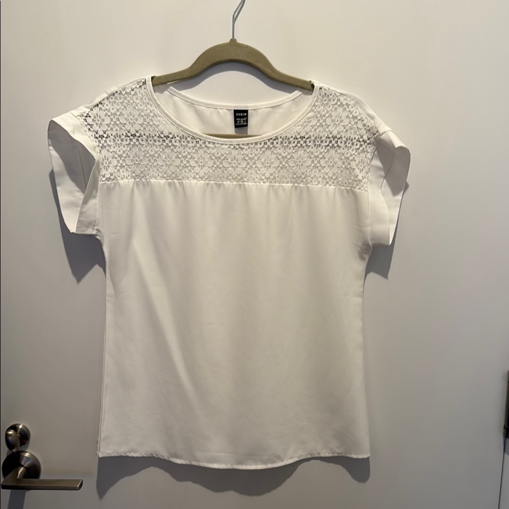 SHEIN White Cap Sleeve Lace Blouse